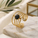 Anel Feminino Triplo Largo Dourado Com Pedra