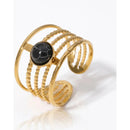 Anel Feminino Triplo Largo Dourado Com Pedra