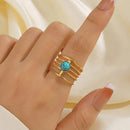 Anel Feminino Triplo Largo Dourado Com Pedra