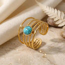 Anel Feminino Triplo Largo Dourado Com Pedra