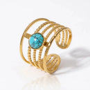 Anel Feminino Triplo Largo Dourado Com Pedra