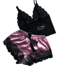 Conjunto Lingerie sem mangas com decote em v feminino