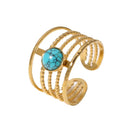 Anel Feminino Triplo Largo Dourado Com Pedra