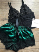 Conjunto Lingerie sem mangas com decote em v feminino