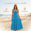 Vestido Longo Feminino Azul com Alças Finas
